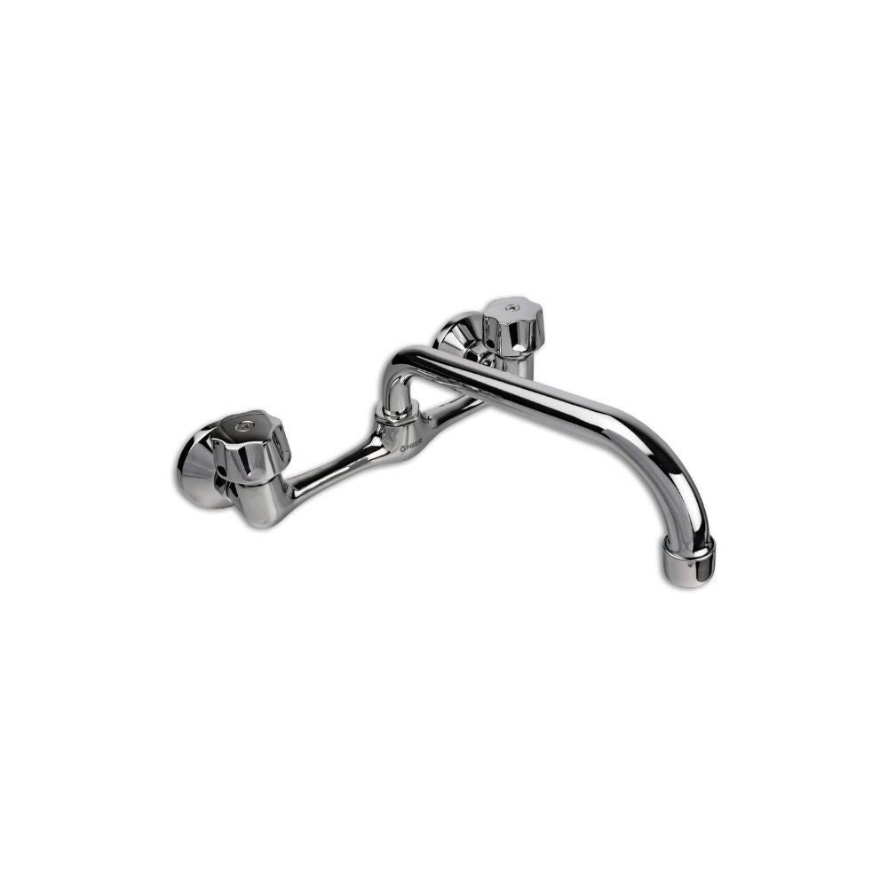 Mezcladora de Pared Cromada para Fregadero de Cocina con Cuello Rígido, Tecnología Water Sense e Instalación Plug & Play