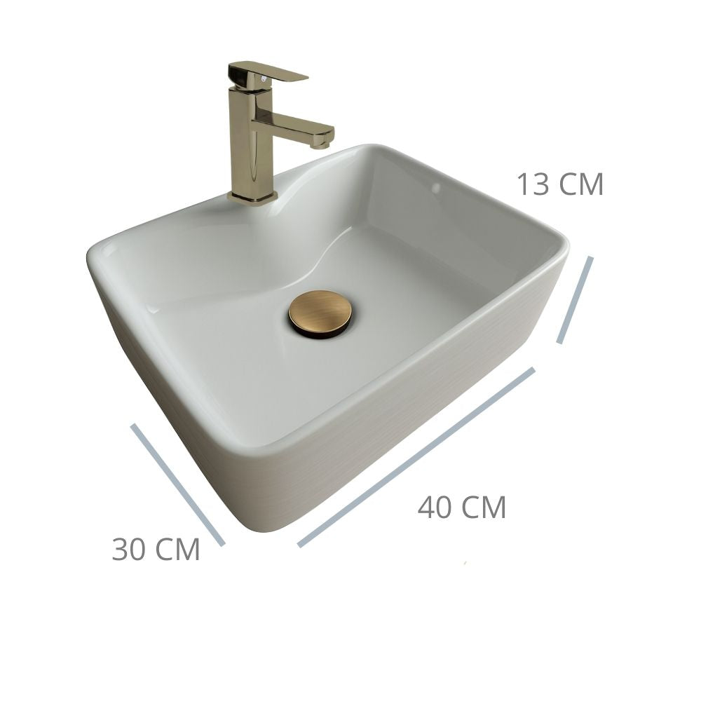 Kit Completo de Lavabo Cerámico con Mezcladora Monomando Niquelada y Contra Canasta Pop Up