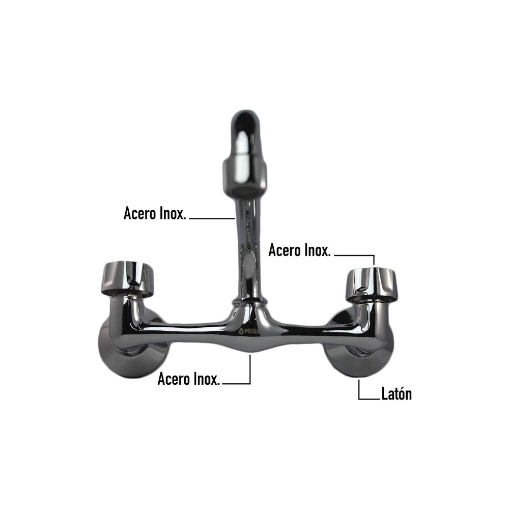 Mezcladora de Pared Cromada para Fregadero de Cocina con Cuello Rígido, Tecnología Water Sense e Instalación Plug & Play