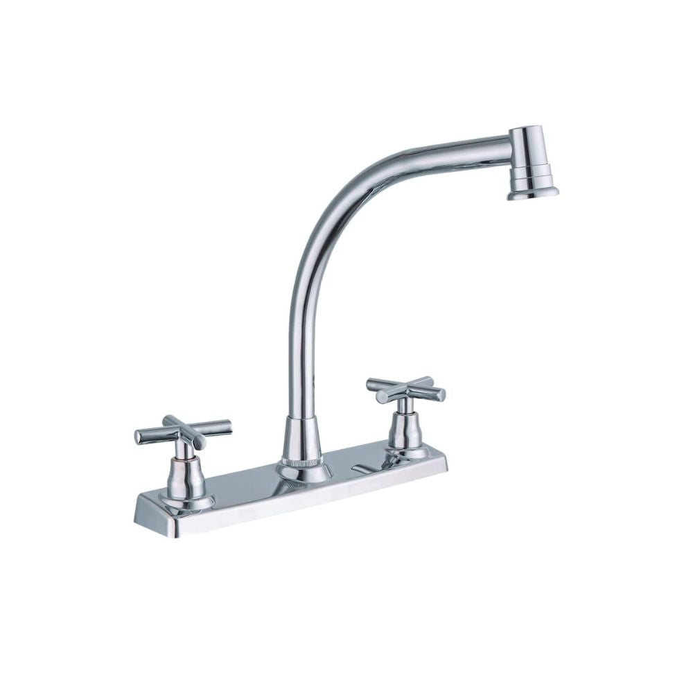 Mezcladora Cromada de 8” para Fregadero, con Cuello de 26 cm, Acabado Brillante, Tecnología Water Sense e Instalación Rápida