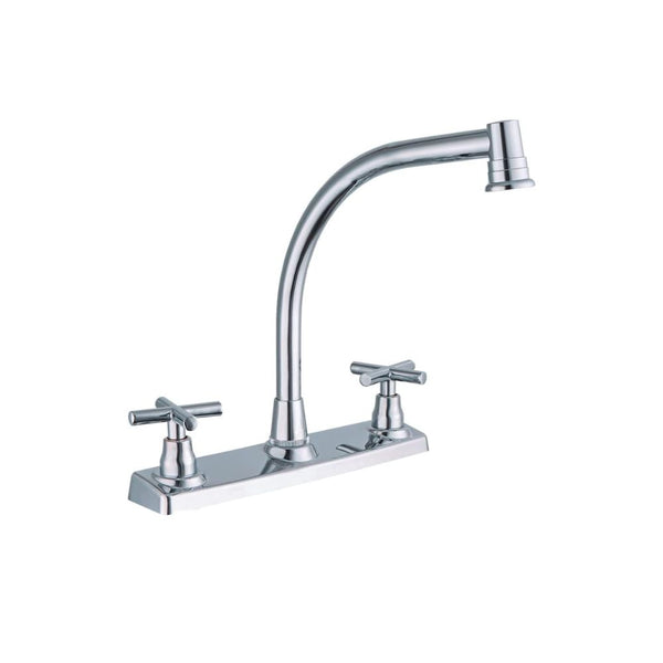 Mezcladora Cromada de 8” para Fregadero, con Cuello de 26 cm, Acabado Brillante, Tecnología Water Sense e Instalación Rápida