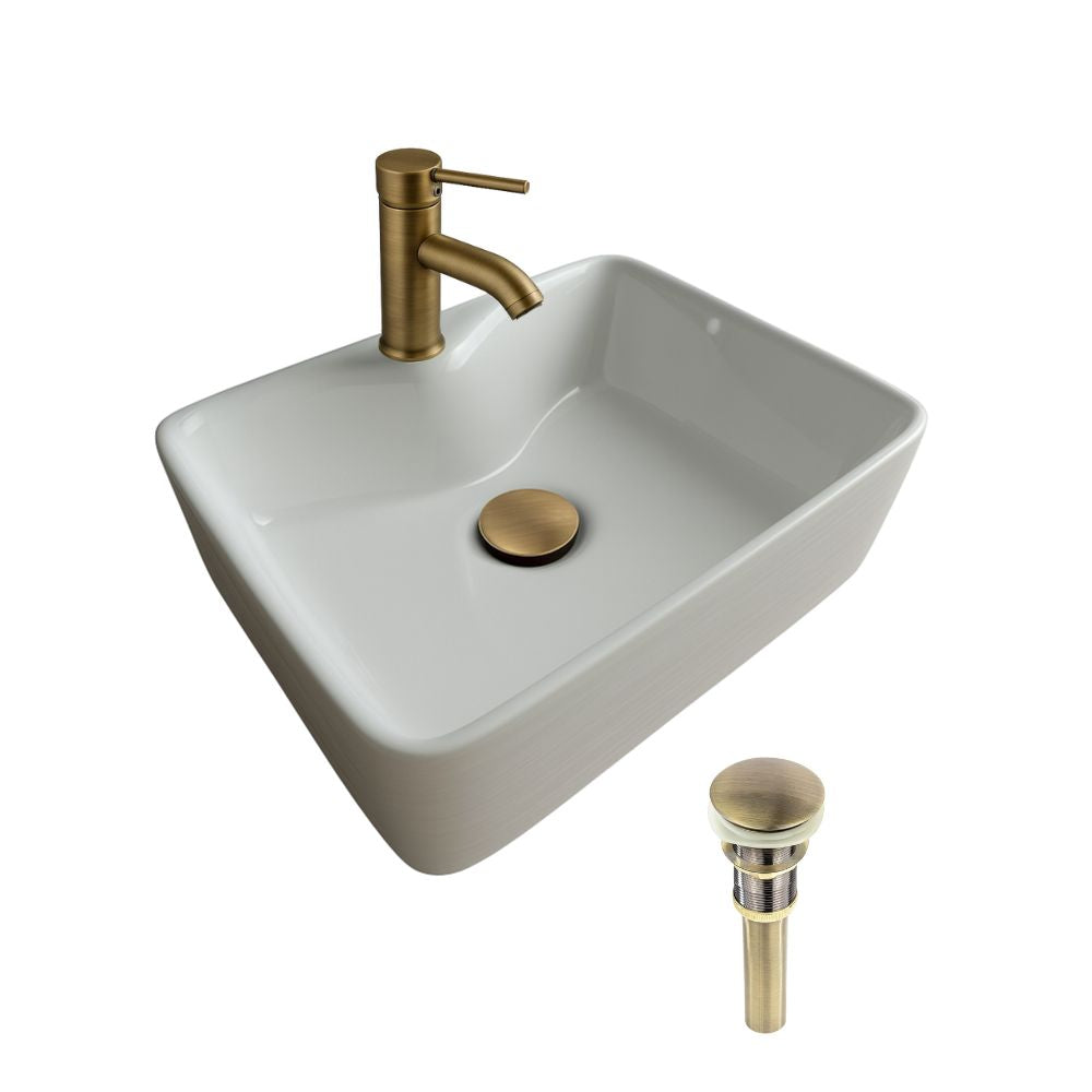 Kit Completo de Lavabo Cerámico con Mezcladora Monomando Niquelada y Contra Canasta Pop Up