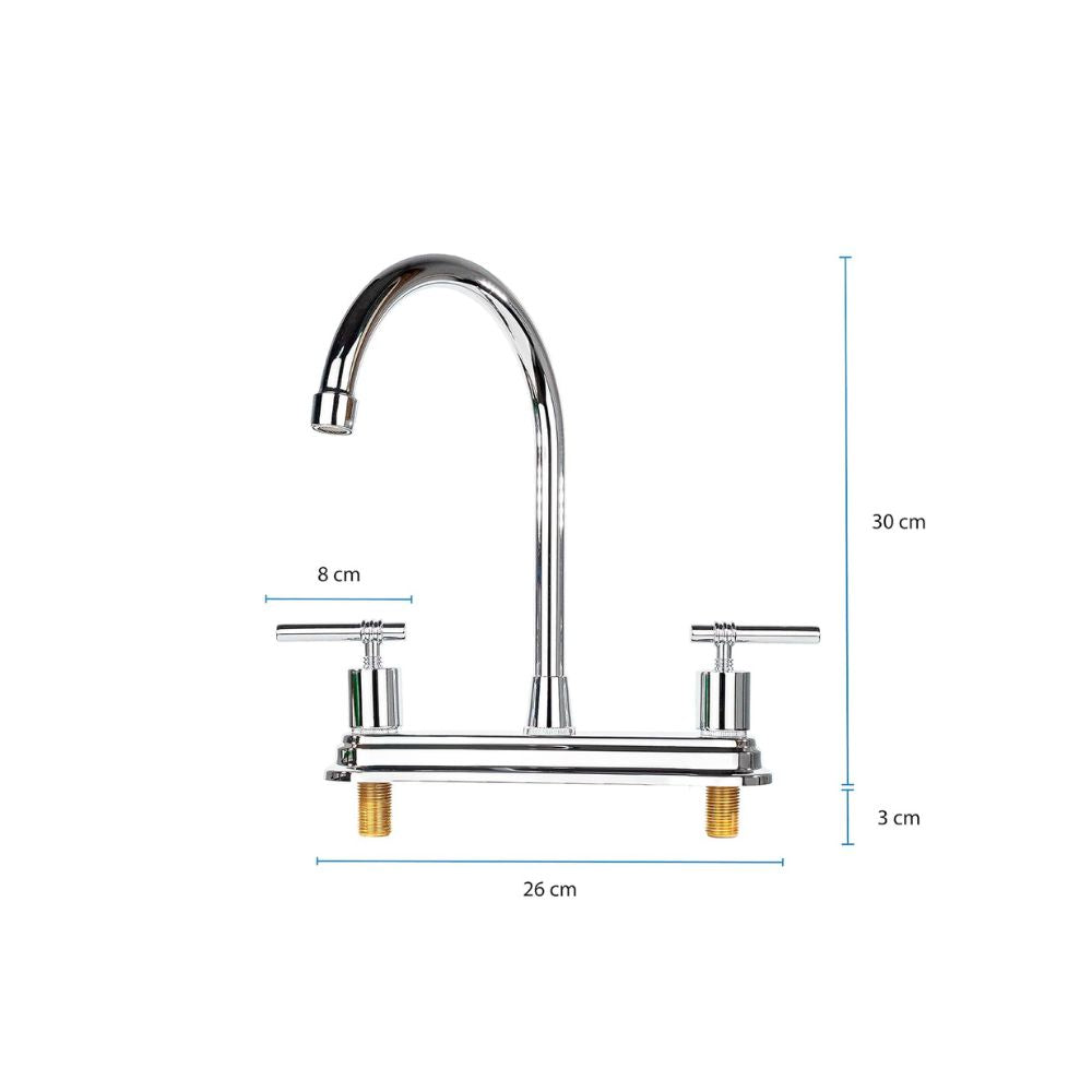 Mezcladora Cromada para Fregadero con Cuello Fijo, Acero Inoxidable con Base de Latón, Acabado Brillante e Instalación Plug & Play