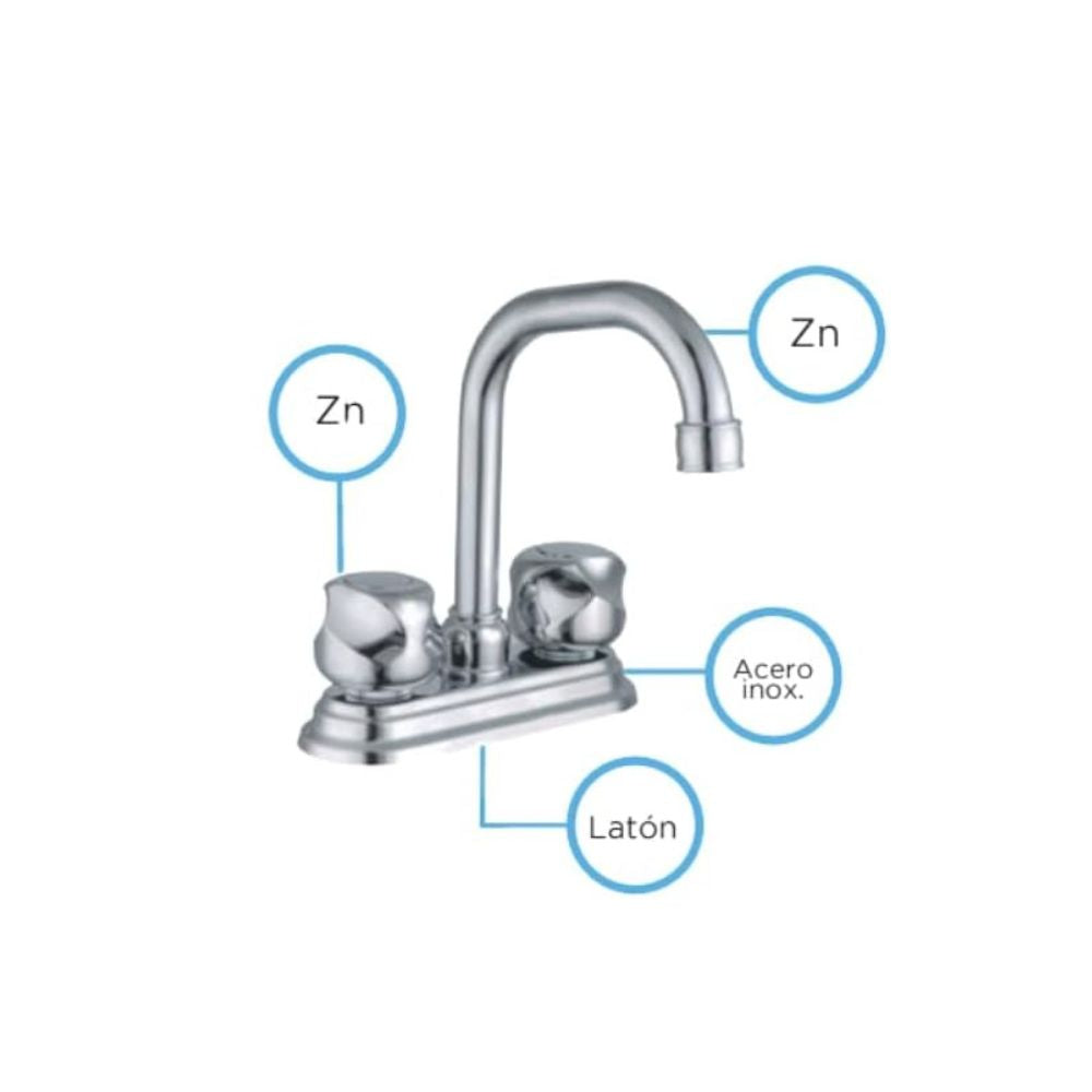 Mezcladora de Lavabo Giratorio 360° en Acabado Cromado, Mezcladora con Manerales de Zinc y Cuerpo de Latón