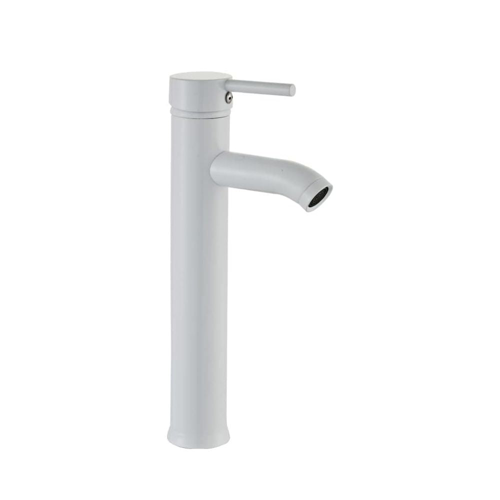 Mezcladora Monomando para Lavabo en Blanco Mate, Acero Inoxidable, 29 cm de Altura, Incluye Mangueras y Aireador Ahorrador