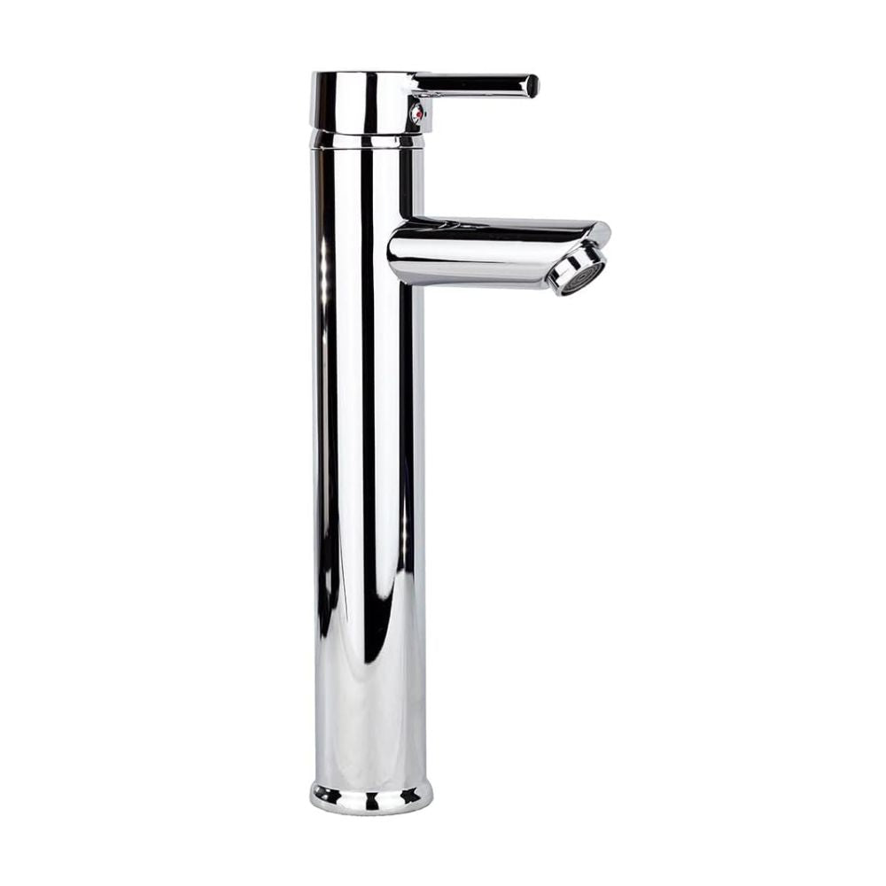 Mezcladora Monomando para Lavabo de 30 cm de Altura, Cuello Rígido, Fabricada en Latón y Zinc Cromado, Incluye Mangueras
