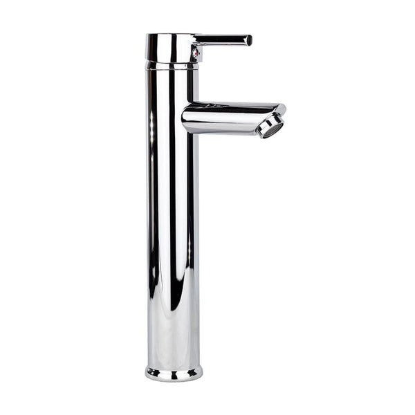 Mezcladora Monomando para Lavabo de 30 cm de Altura, Cuello Rígido, Fabricada en Latón y Zinc Cromado, Incluye Mangueras