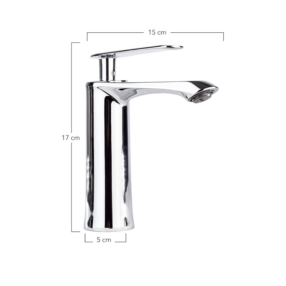 Mezcladora Monomando para Lavabo Cromada, Acabado Brillante, Fabricada en Zinc, Incluye Mangueras y Tecnología de Ahorro de Agua