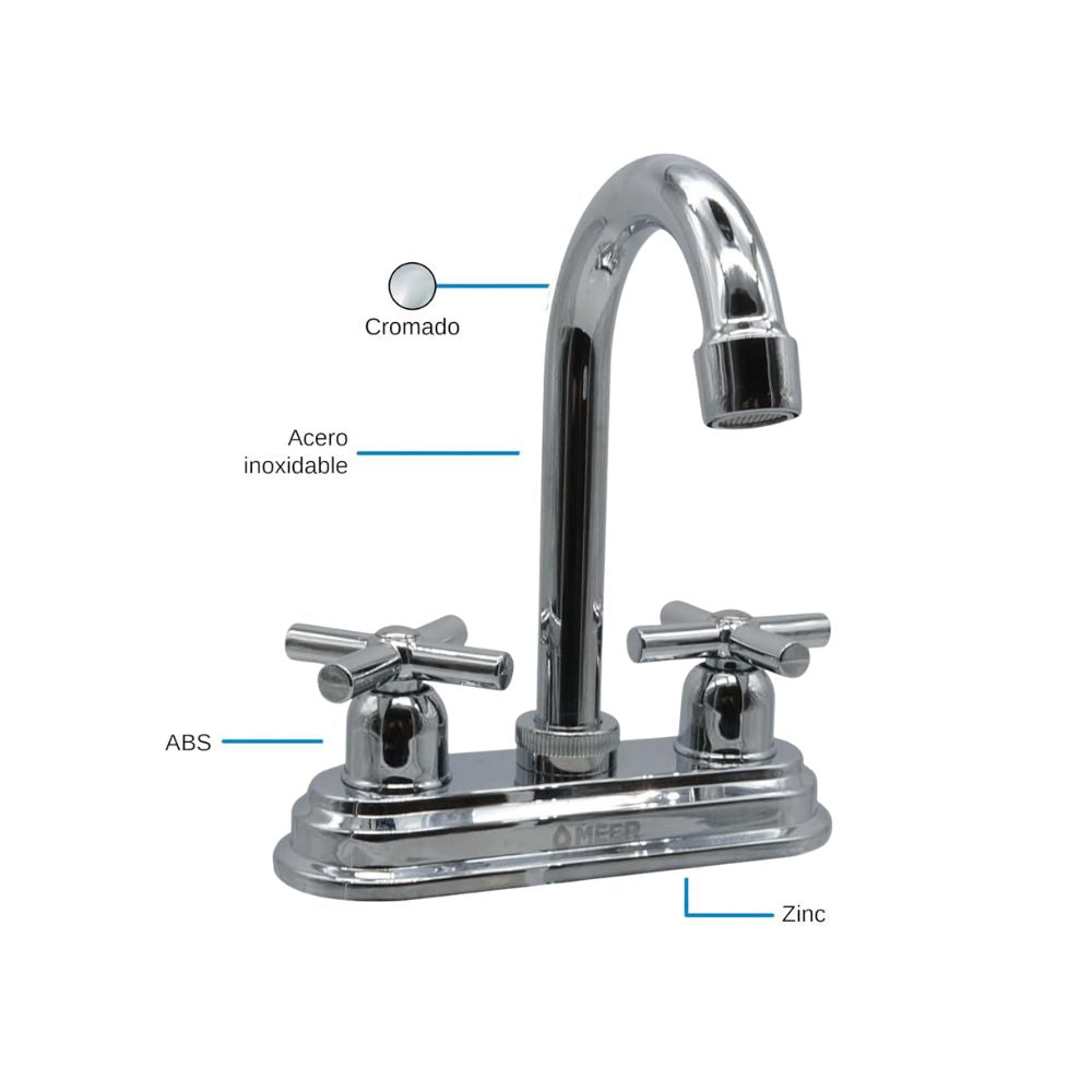 Mezcladora para Lavabo de Baño en Acabado Cromado, Fabricada con Acero Inoxidable, Zinc y ABS, Compacta y Fácil de Instalar