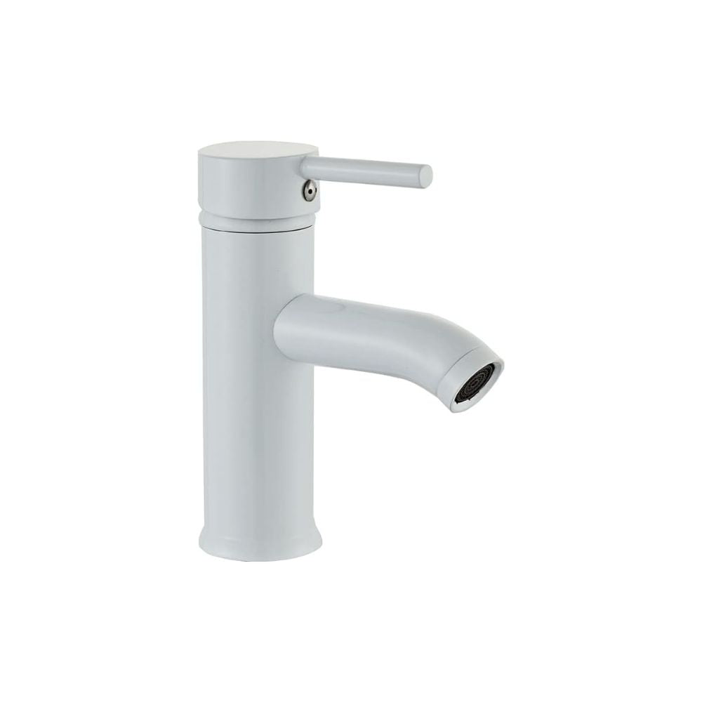 Mezcladora Monomando para Lavabo en Blanco Mate, Acero Inoxidable, 21 cm de Altura, Incluye Mangueras y Fácil Instalación