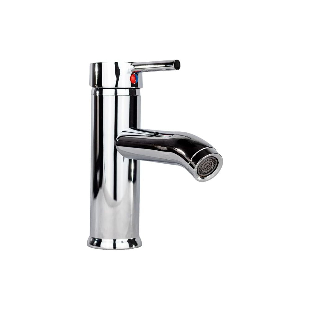 Mezcladora Monomando para Lavabo Cromada, Acero Inoxidable y Zinc, 16.5 cm de Altura, Ahorro de Agua, Incluye Mangueras