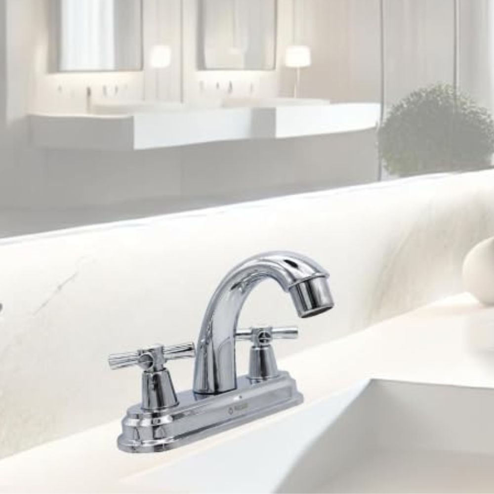 Mezcladora para Lavabo de Baño Cromada con Manerales de ABS y Cuerpo de Zinc, Sistema de 1/4 de Vuelta y Fácil Instalación
