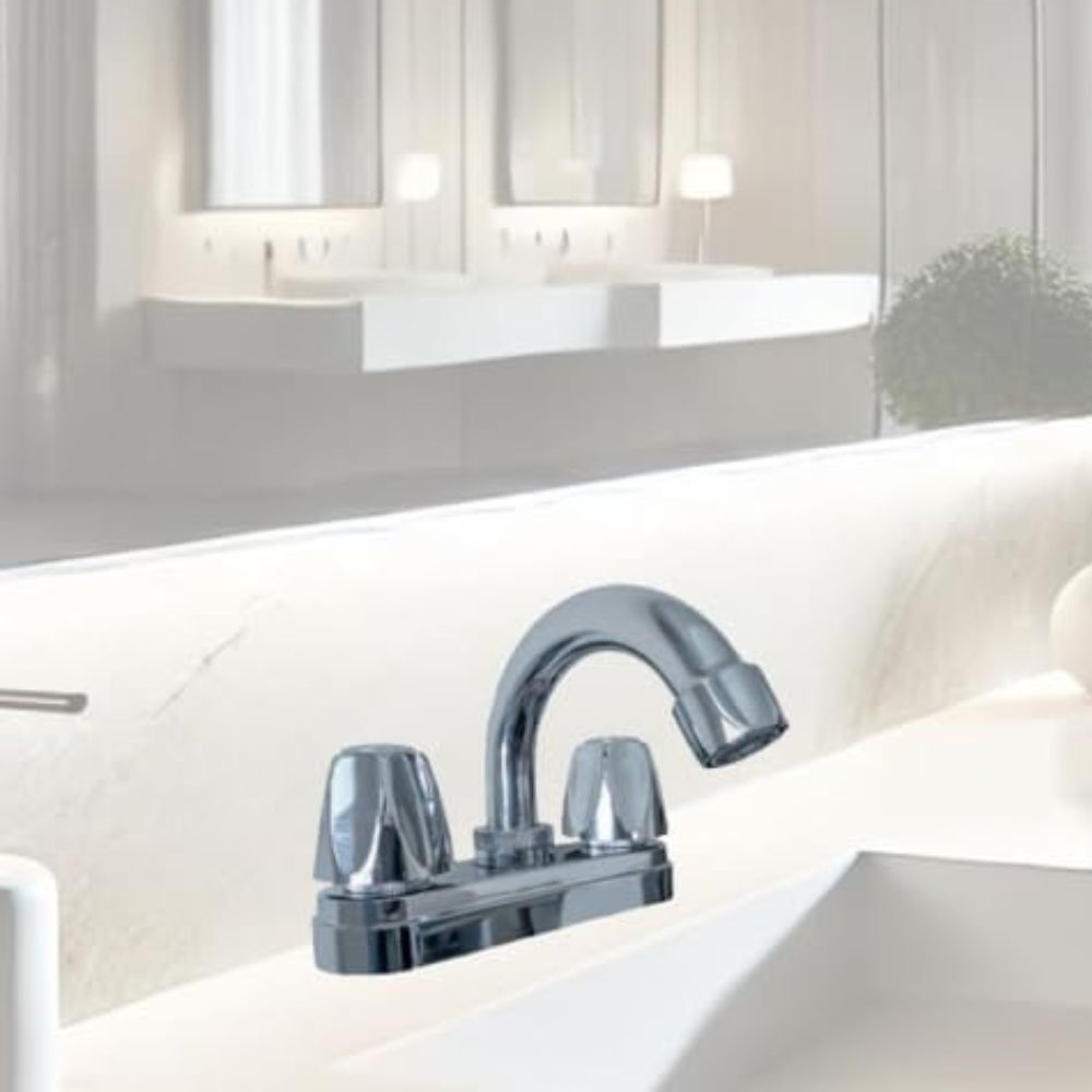 Mezcladora para Lavabo Cromada con Manerales de ABS, Cuerpo de Zinc y Acero Inoxidable, Sistema de 1/4 de Vuelta y Fácil Instalación