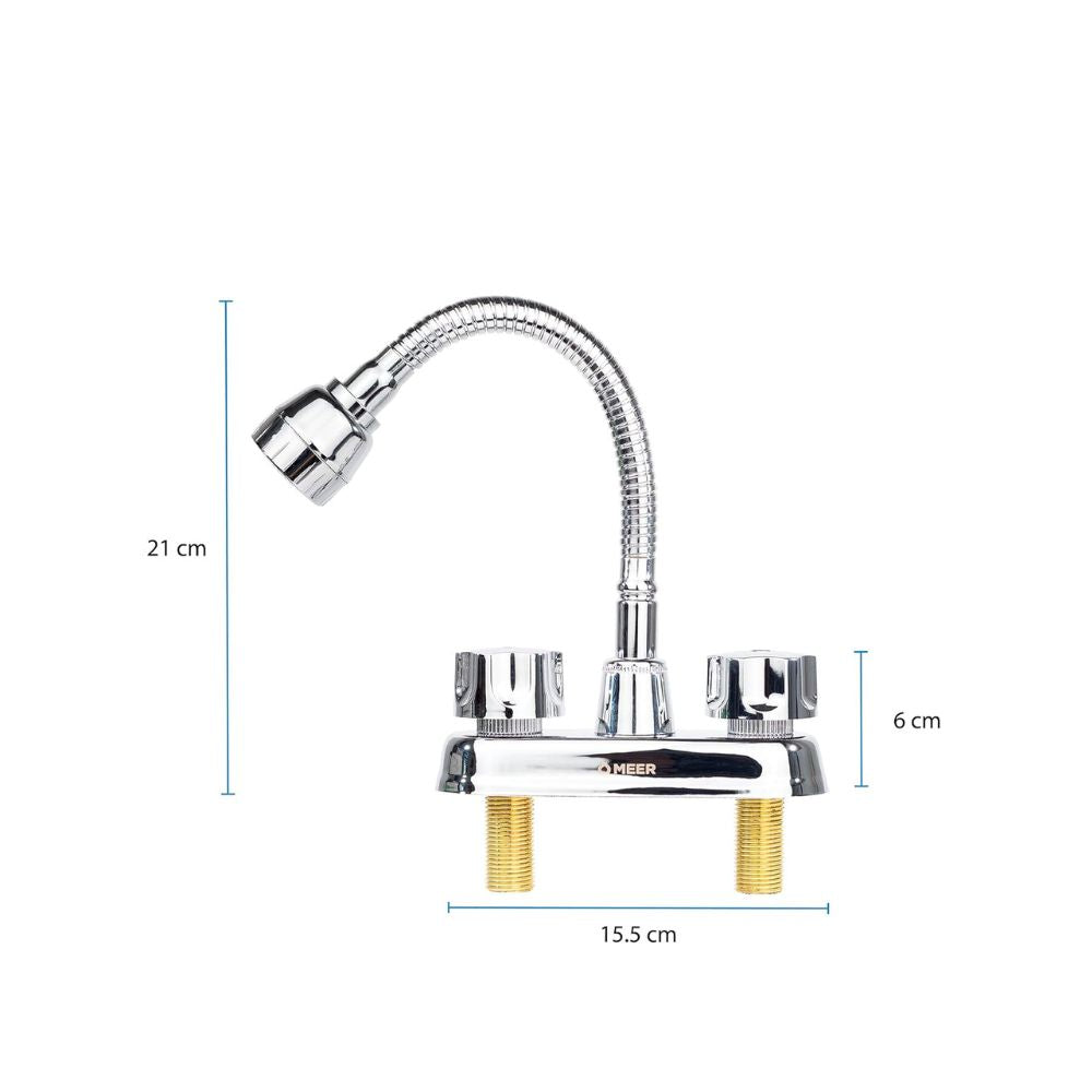 Mezcladora Flexible para Lavabo de Baño en Acero Inoxidable, Latón y ABS, Montaje en Cubierta y Fácil Instalación