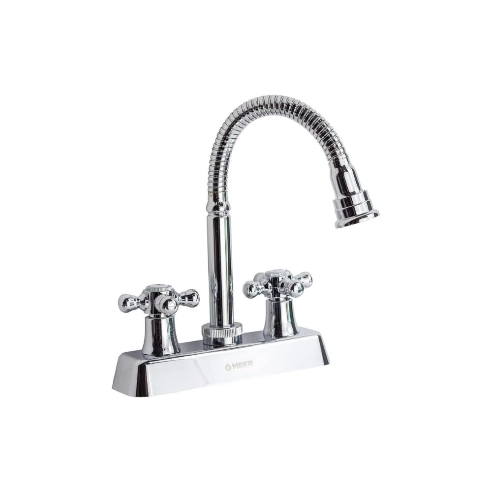 Mezcladora para Lavabo Cromada con Cuello Flexible 360°, Fabricada en Acero Inoxidable, Zinc y ABS, Sistema de 1/4 de Vuelta y Fácil Instalación