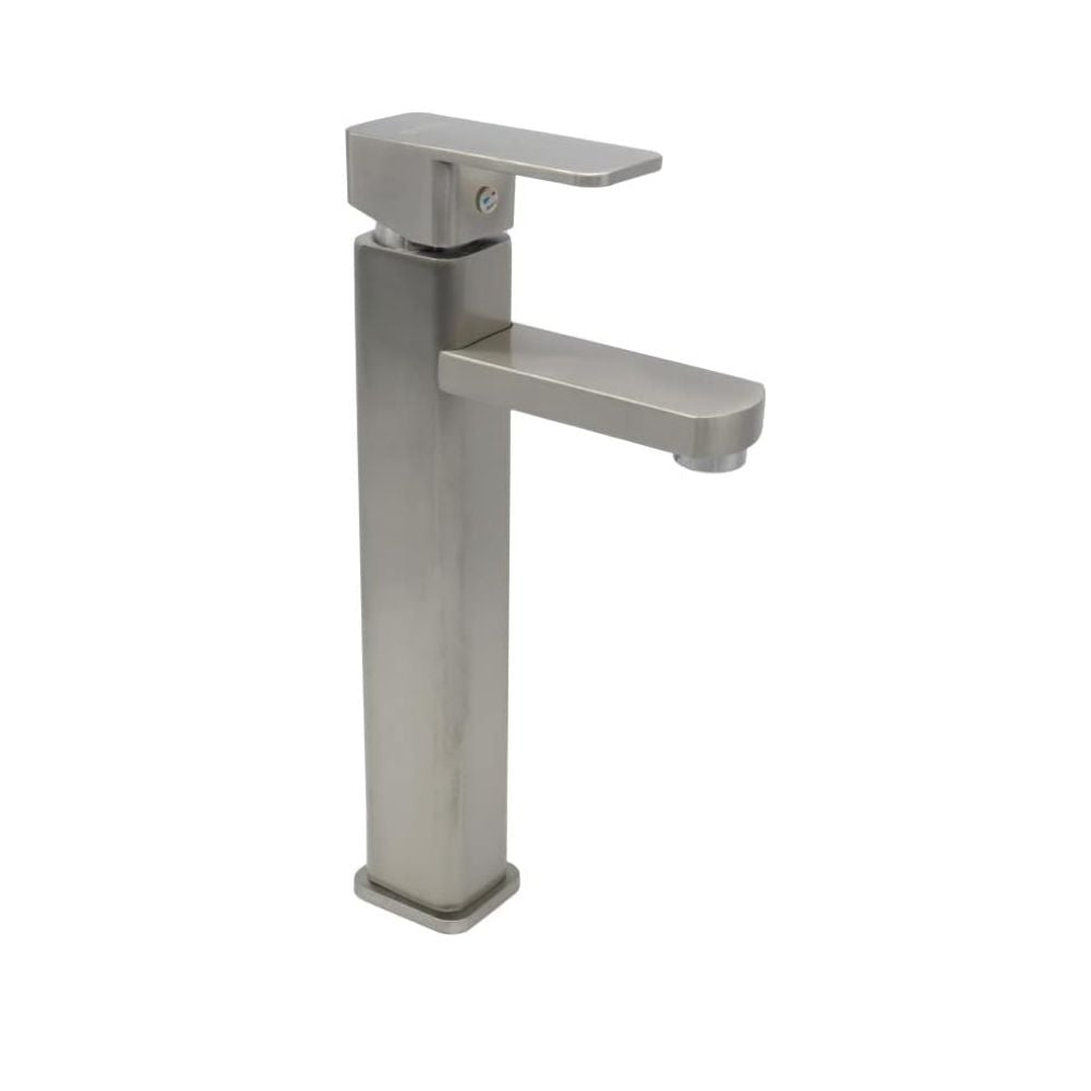 Mezcladora Monomando para Lavabo en Acabado Satinado, Fabricada en Latón y Zinc, 30.5 cm de Altura, Incluye Mangueras y Fácil Instalación