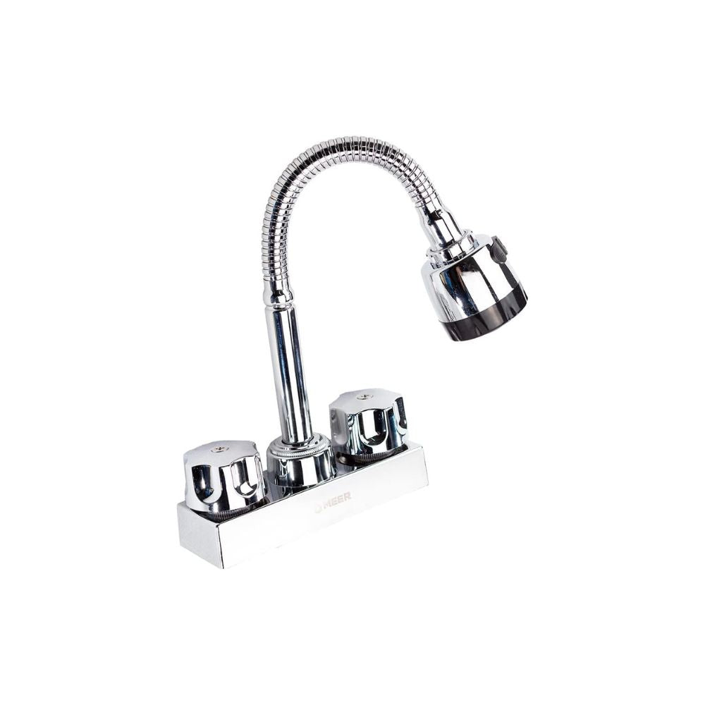 Mezcladora Mini para Lavabo Cromada con Cuello Flexible 360°, Fabricada en Acero Inoxidable, Zinc y ABS, Doble Función de Chorro y Sistema de 1/4 de Vuelta