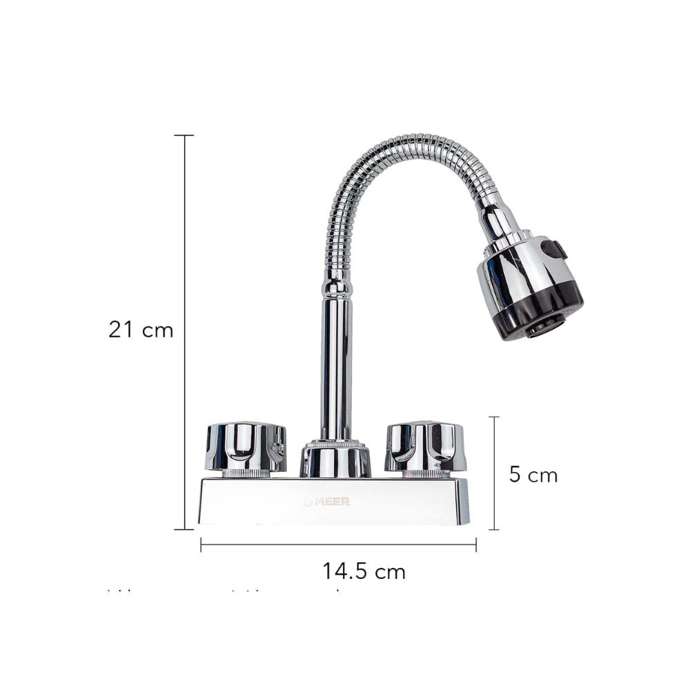 Mezcladora Mini para Lavabo Cromada con Cuello Flexible 360°, Fabricada en Acero Inoxidable, Zinc y ABS, Doble Función de Chorro y Sistema de 1/4 de Vuelta