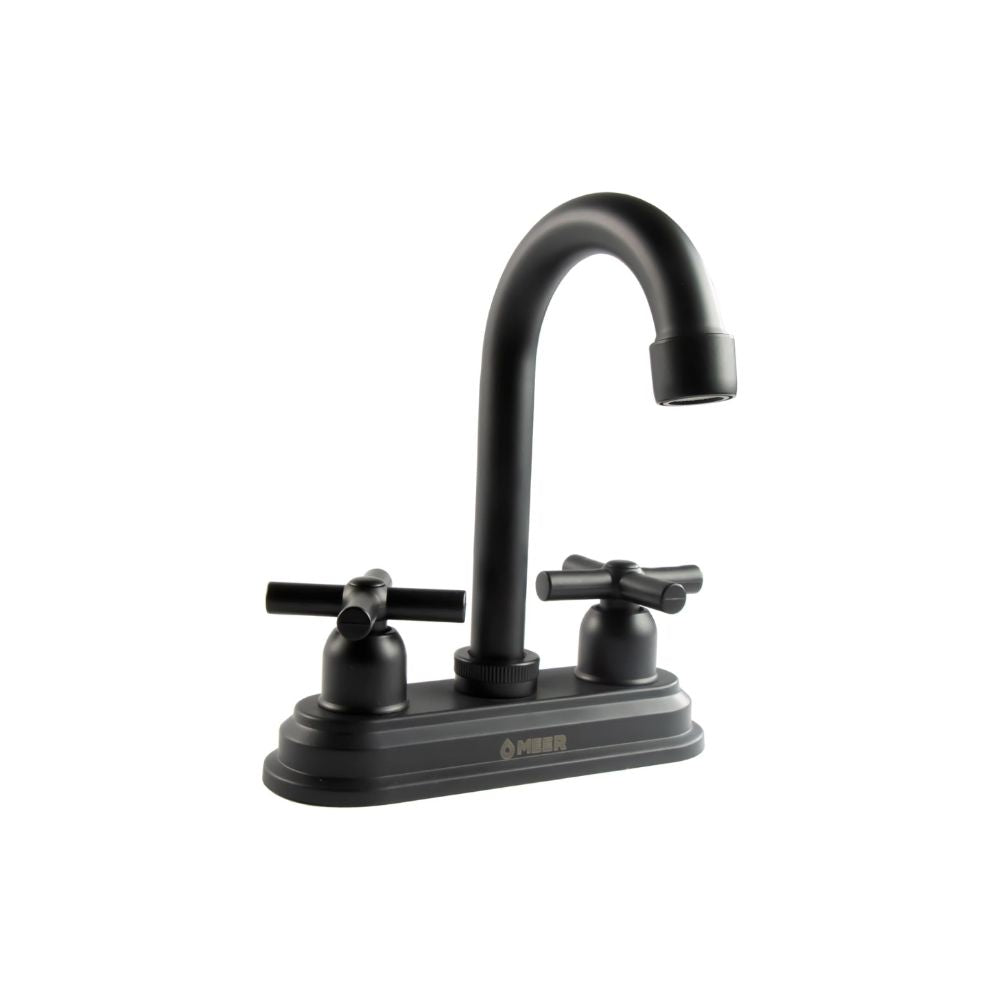 Mezcladora para Lavabo Negro Mate con Manerales de Cruceta, Fabricada en Acero Inoxidable, Zinc y ABS, Fácil Instalación y Diseño Moderno