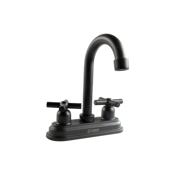 Mezcladora para Lavabo Negro Mate con Manerales de Cruceta, Fabricada en Acero Inoxidable, Zinc y ABS, Fácil Instalación y Diseño Moderno