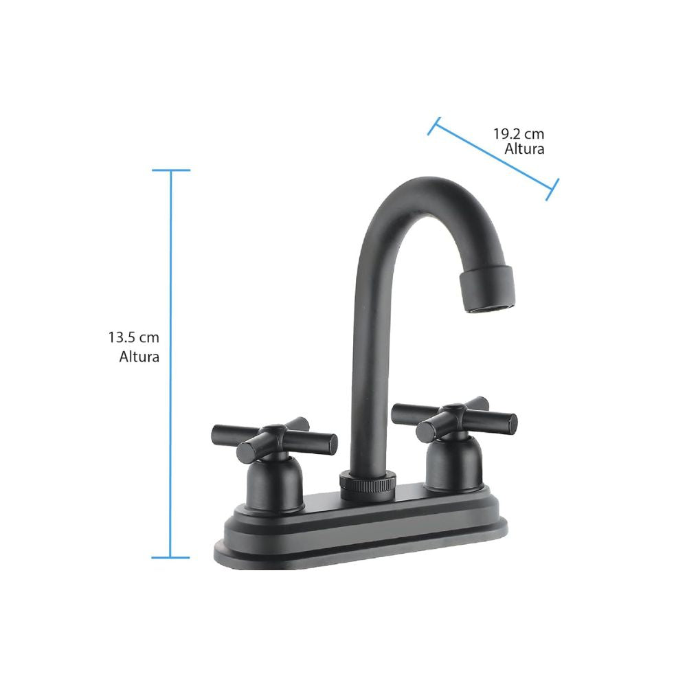 Mezcladora para Lavabo Negro Mate con Manerales de Cruceta, Fabricada en Acero Inoxidable, Zinc y ABS, Fácil Instalación y Diseño Moderno