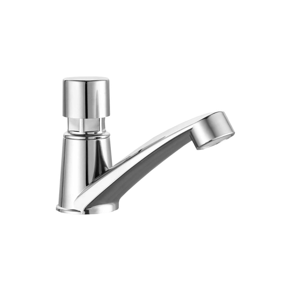 Llave para Lavabo con Temporizador, Fabricada en ABS Cromado, Ahorro de Agua, Cierre Automático y Montaje en Cubierta