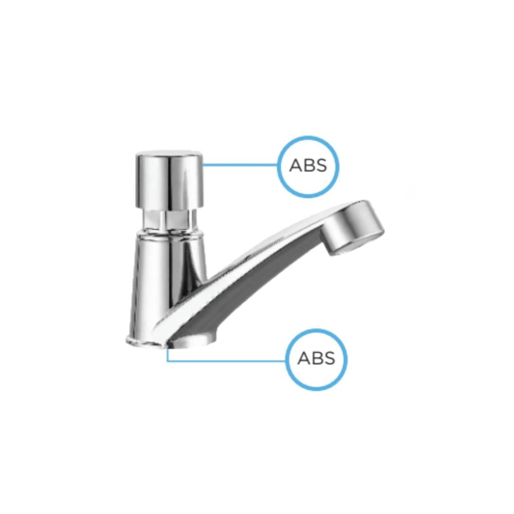 Llave para Lavabo con Temporizador, Fabricada en ABS Cromado, Ahorro de Agua, Cierre Automático y Montaje en Cubierta