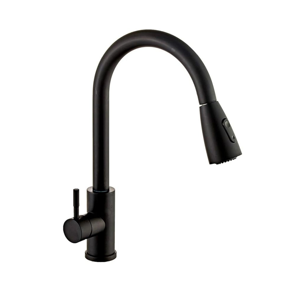 Mezcladora para Fregadero con Dos Funciones de Chorro y Cuello Retráctil (manguera de 55 cm) de Zinc y Latón Negro Mate