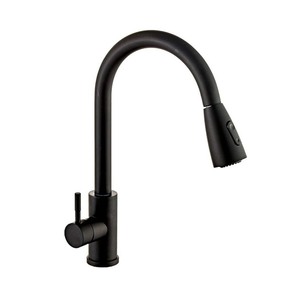 Mezcladora para Fregadero con Dos Funciones de Chorro y Cuello Retráctil (manguera de 55 cm) de Zinc y Latón Negro Mate