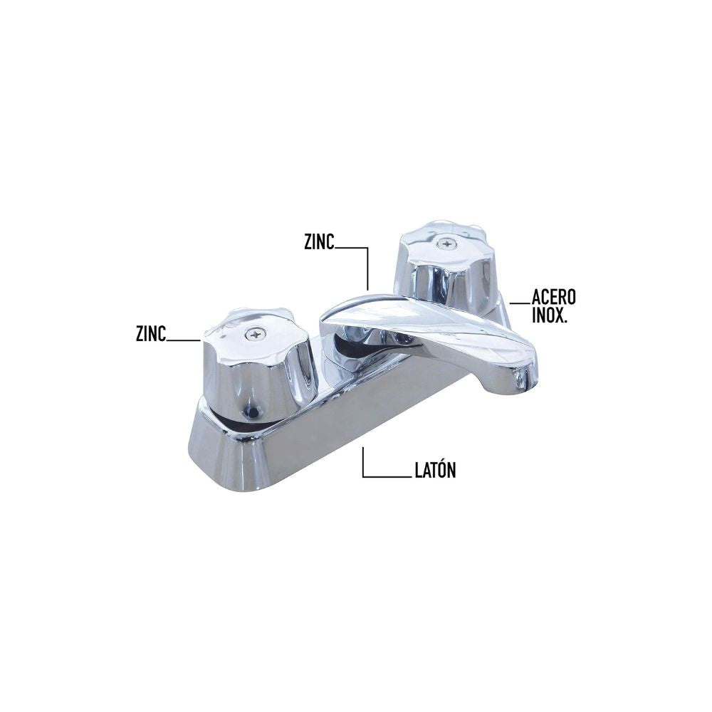 Mezcladora Cromada para Lavabo Fabricada en Acero Inoxidable, Zinc y Latón, con Medidas Estándar