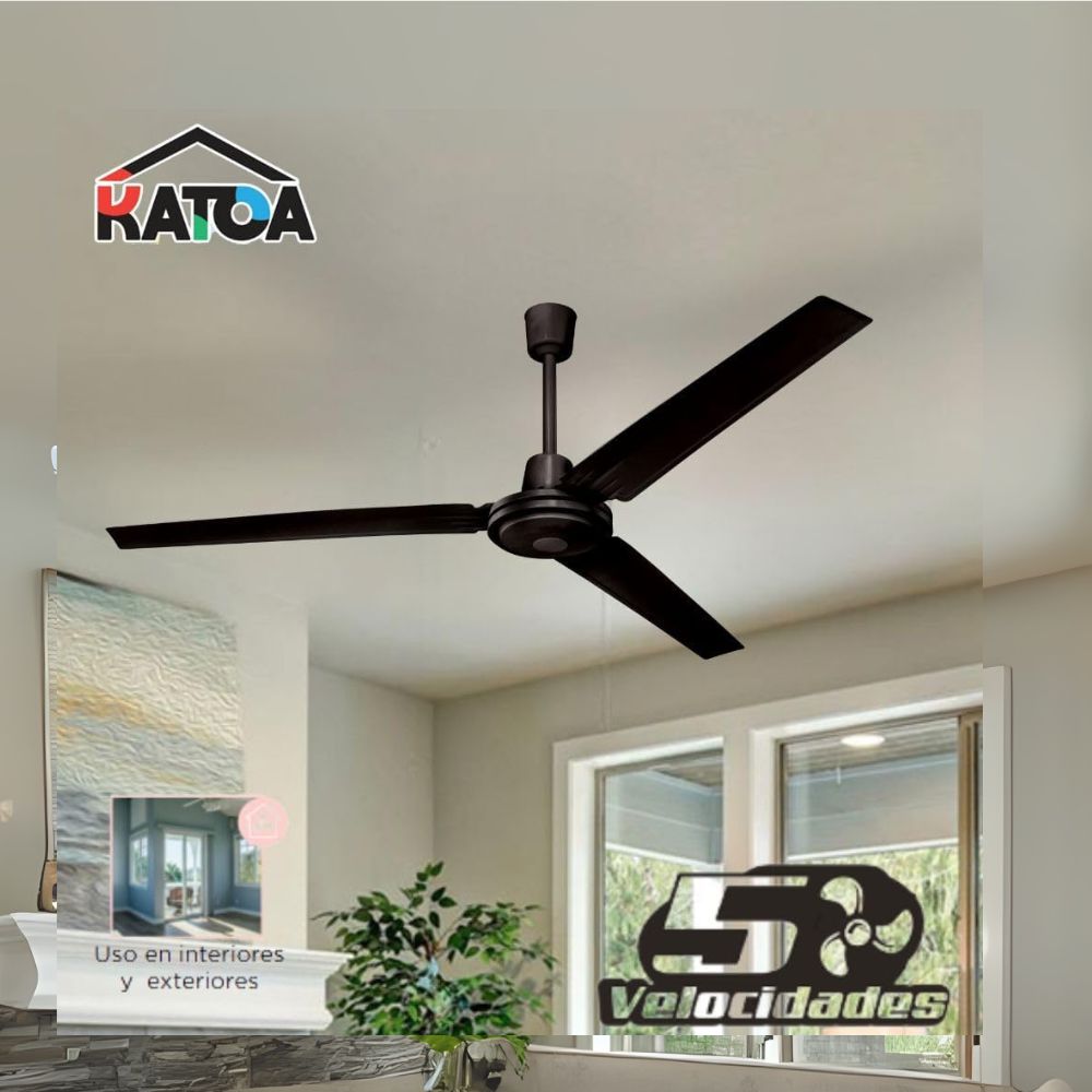 Ventilador de Techo KATOA 56” – 5 Velocidades, Silencioso y de Alto Rendimiento para Interiores y Exteriores (Negro)
