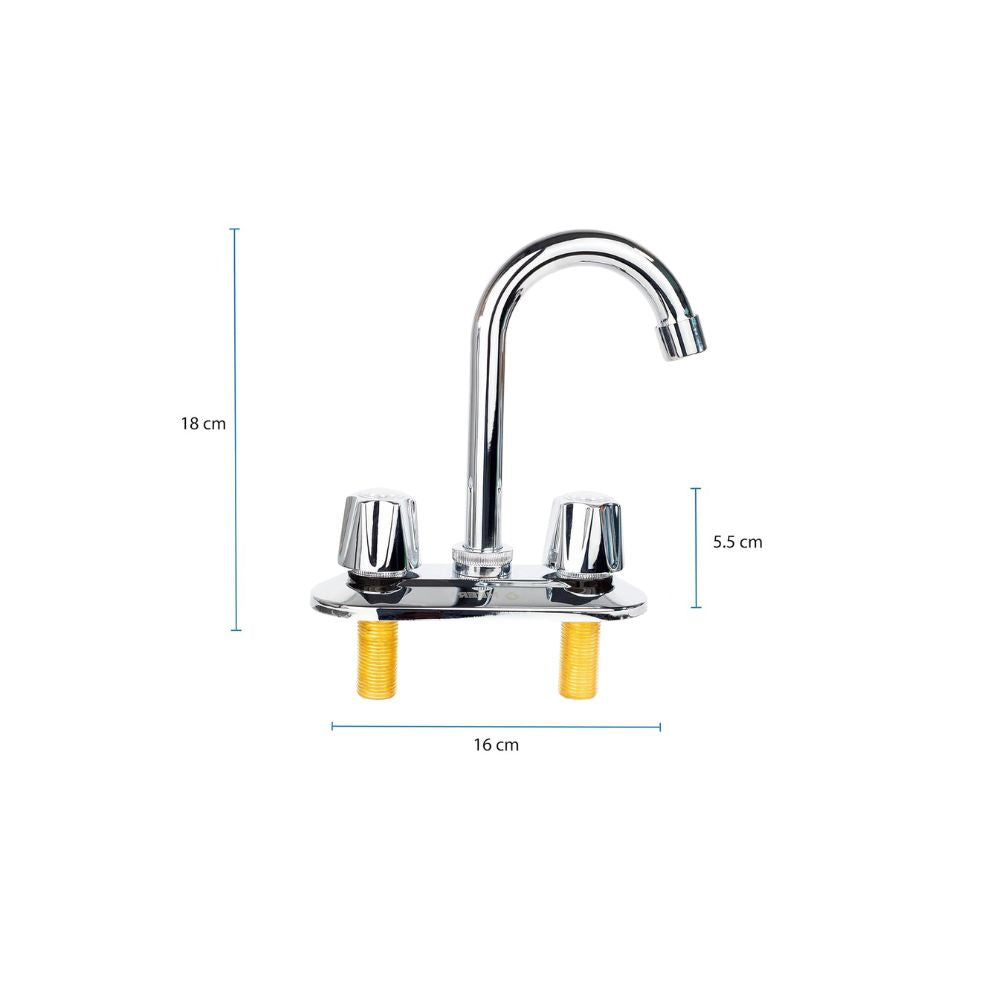 Mezcladora para Lavabo Cubierta en Acero Inoxidable, Cromada, con Giro de 360°, Fabricada en Acero Inoxidable, Zinc y Latón