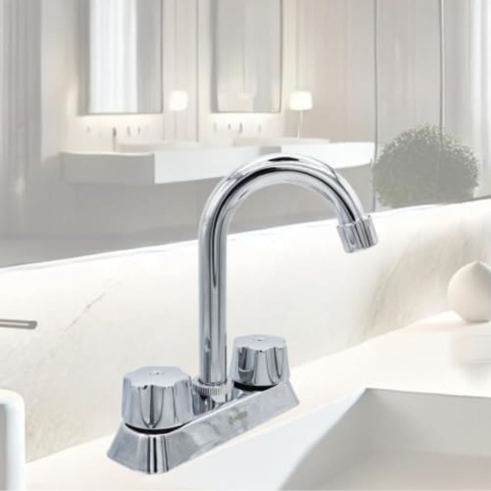 Mezcladora para Lavabo Cromada con Grifo Giratorio de 360°, Manerales de Zinc y Cuerpo de Acero Inoxidable – Diseño Moderno y Resistente