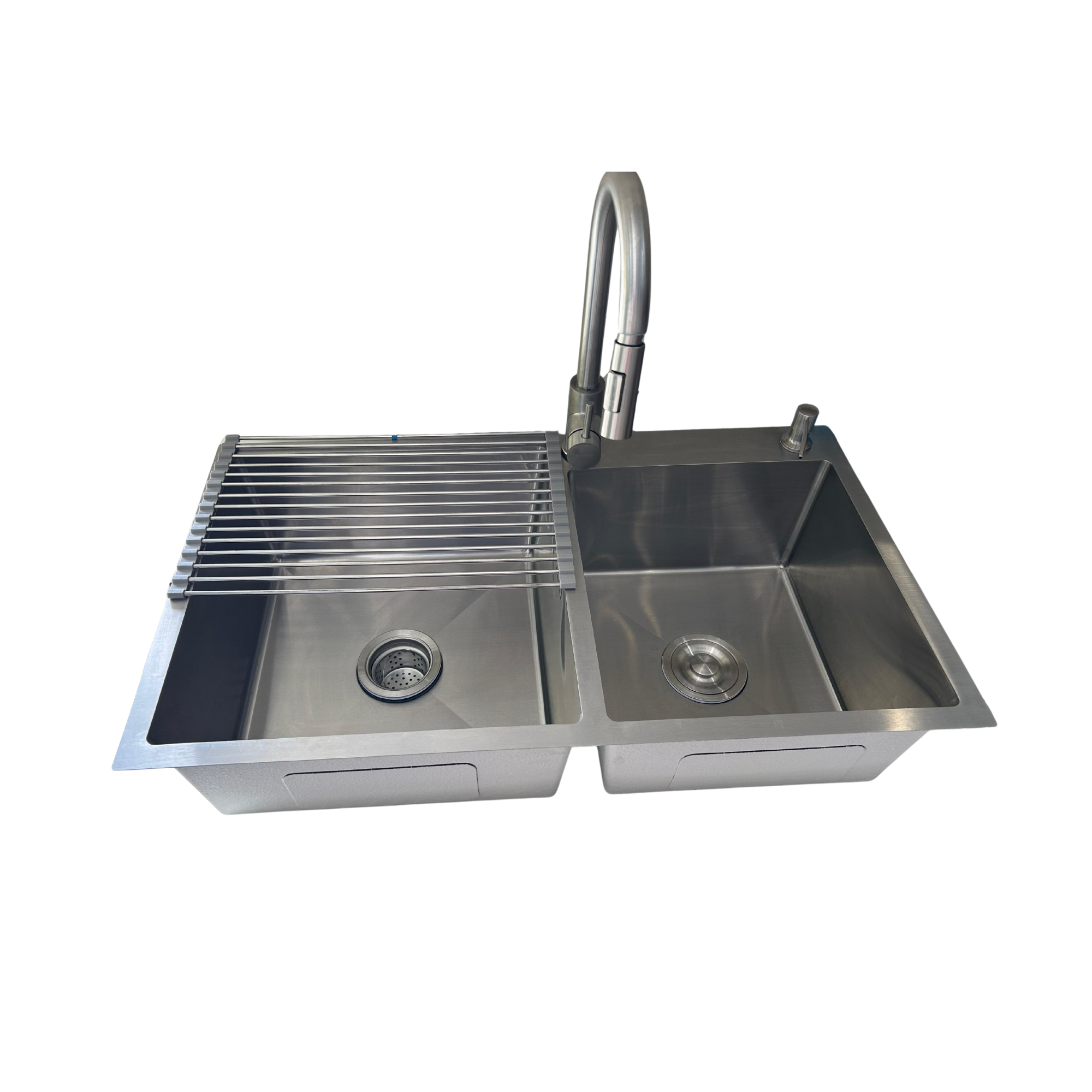 El Kit más Perrón! Tarja en Acero Inox, Monomando con cuello retráctil, Escurridor, Dispensador de jabón y Kit de instalación completo!