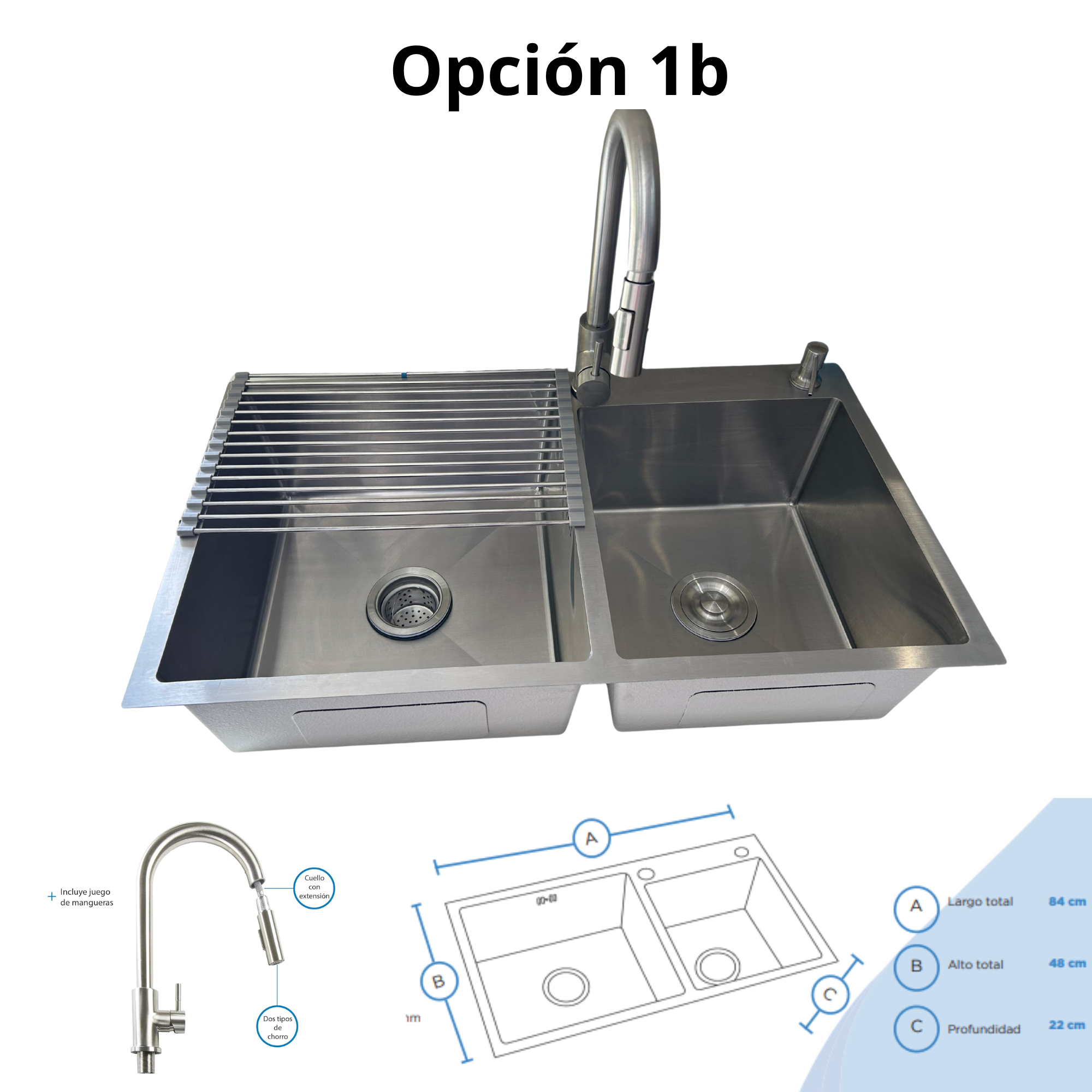 El Kit más Perrón! Tarja en Acero Inox, Monomando con cuello retráctil, Escurridor, Dispensador de jabón y Kit de instalación completo!