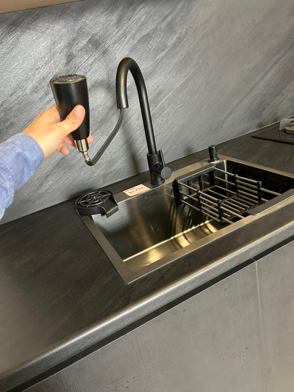 Kit mini 60cmx45cm en acero inox reforzado (3mm de espesor), set integral para fregadero 5