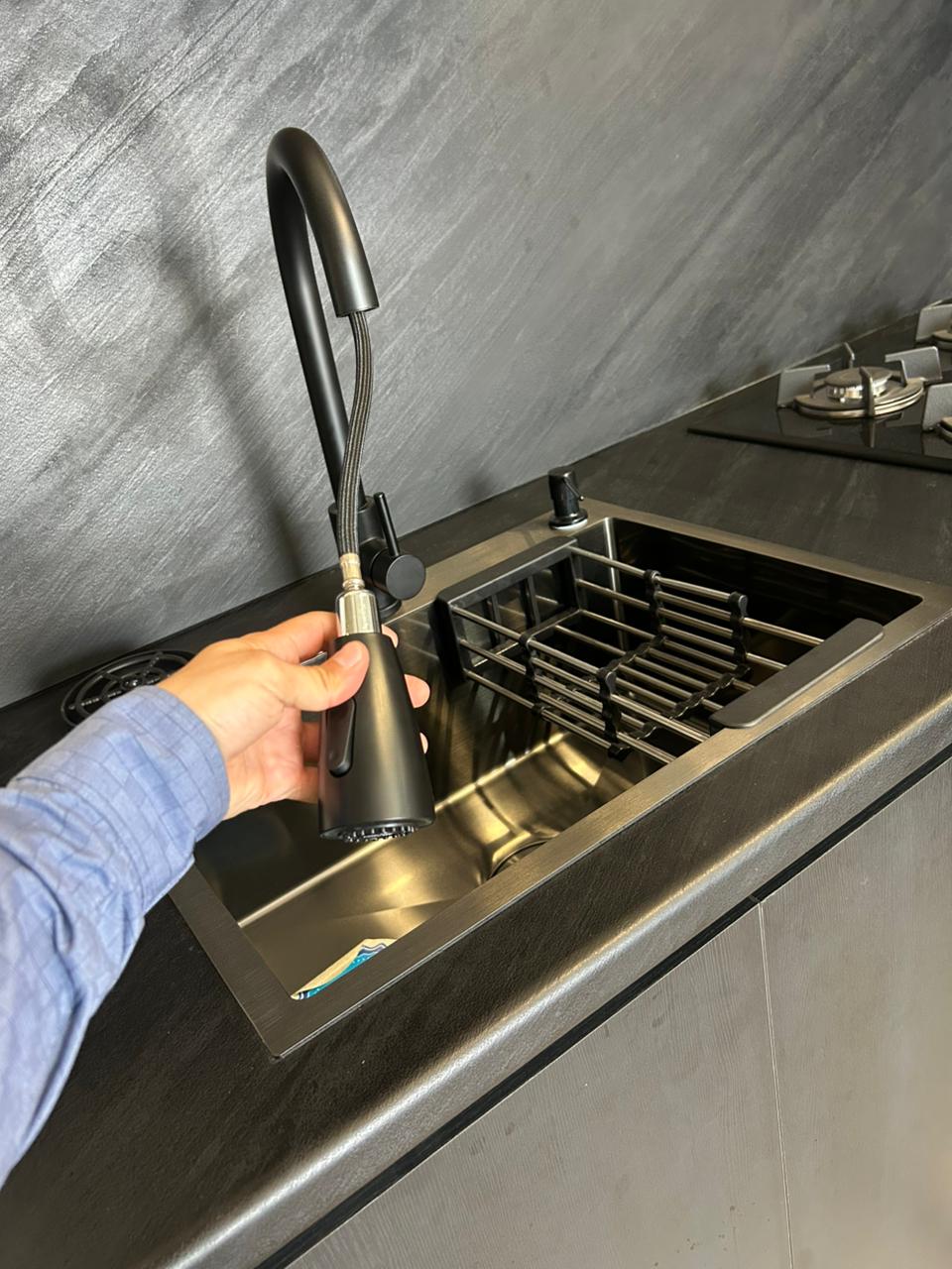 Kit mini 60cmx45cm en acero inox reforzado (3mm de espesor), set integral para fregadero 3