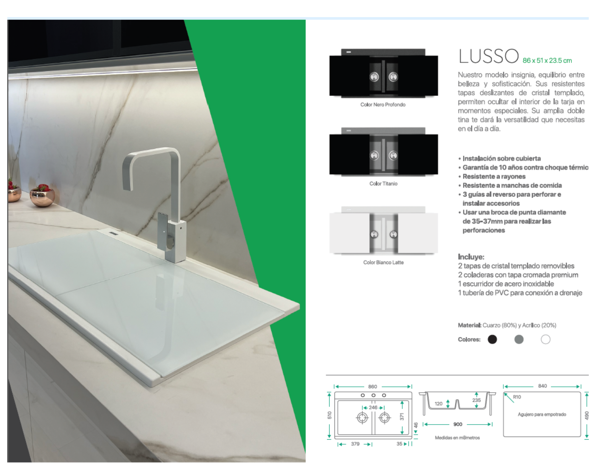 Tarja de Cuarzo Plados Lusso de 86 x 51 x 23.5 cm 3