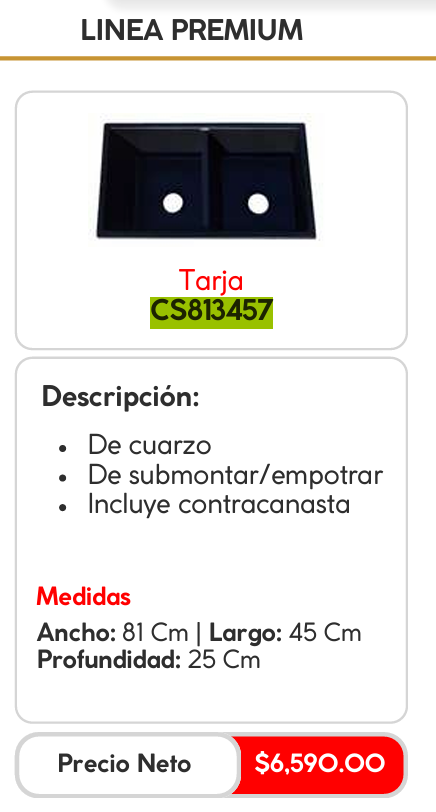 Tarja Premium de Cocina en Cuarzo Oscuro, Submontar 81x45x25cm con Contracanasta
