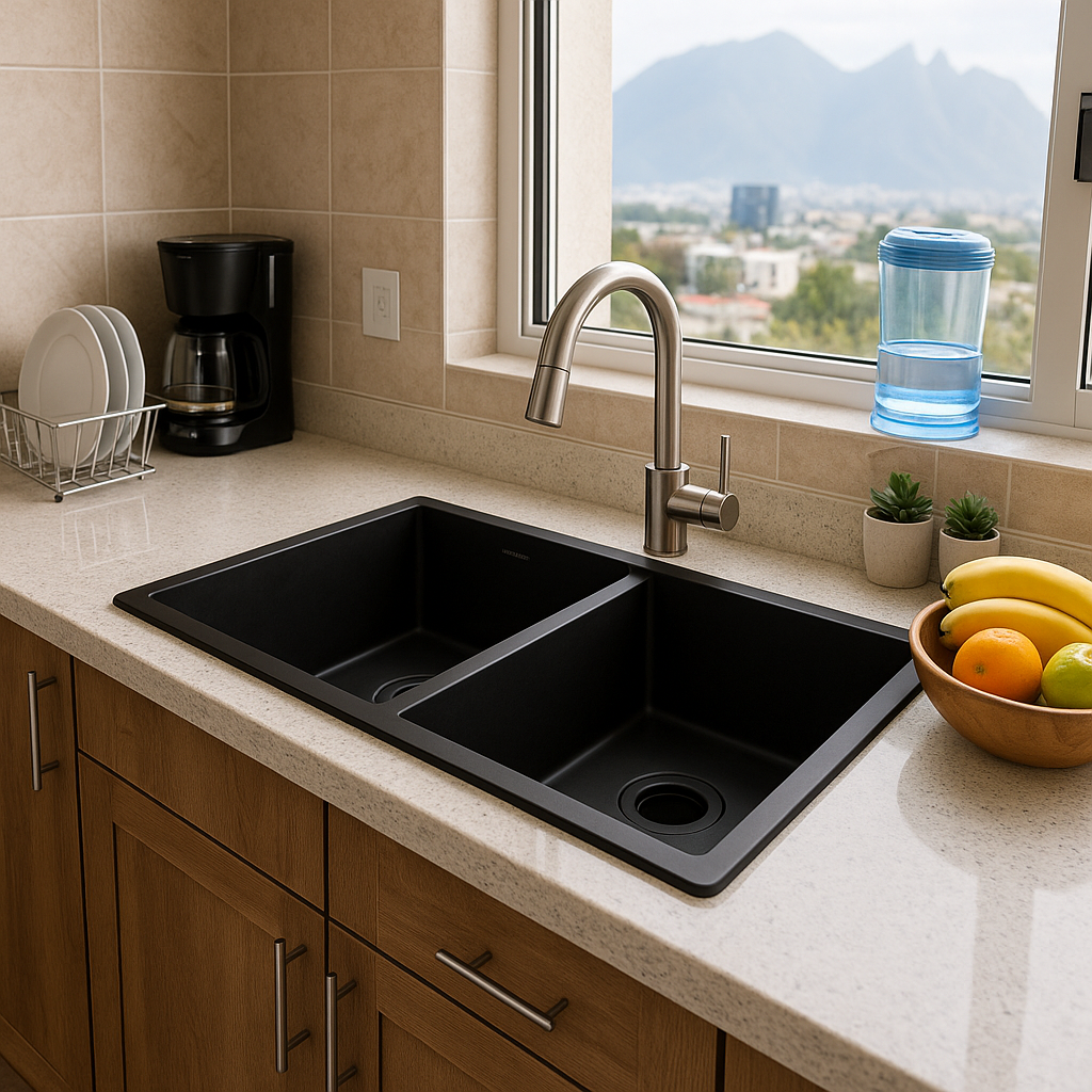 Tarja Premium de Cocina en Cuarzo Oscuro, Submontar 81x45x25cm con Contracanasta 3