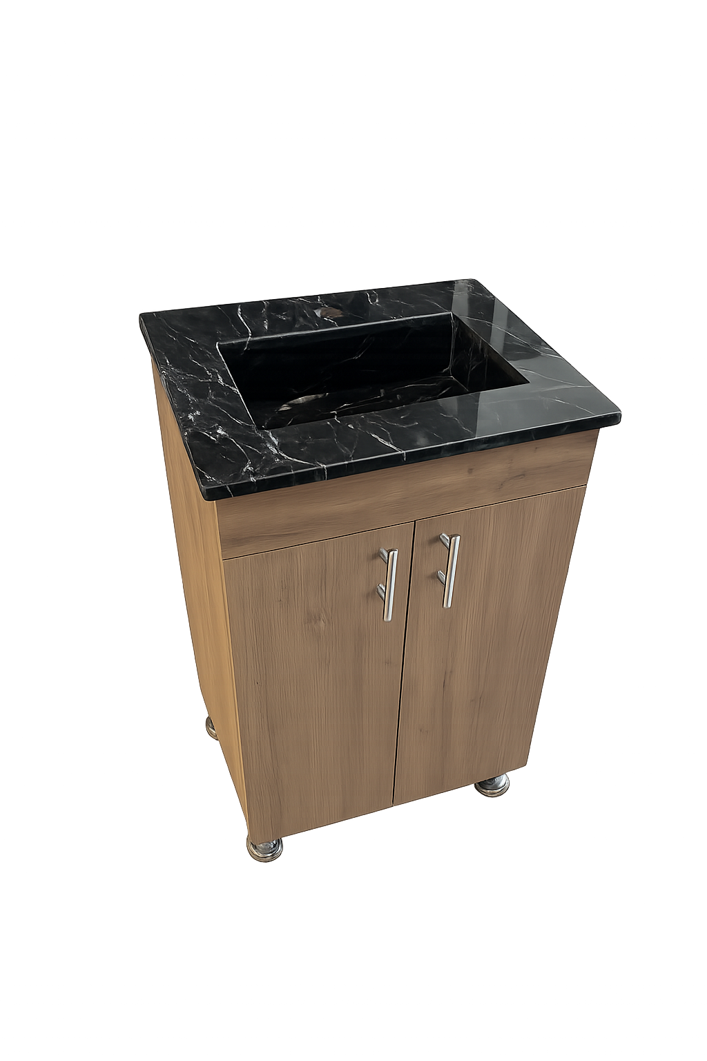 Lavabo Elegante con Superficie de Mármol Negro, 54cmx45cmx85cm, MDF