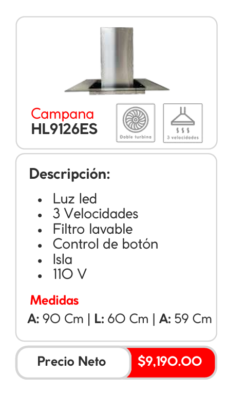 Elegante Campana de Cocina Modelo HL9126ES, Acero Inoxidable de 90cm con Luz LED y Doble Turbina