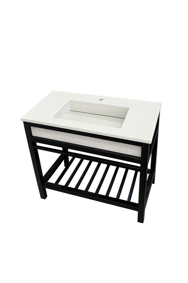 Lavabo Moderno con Estructura de PTR y Cubierta de Cuarzo Sintético Blanco 80cm x 45cm