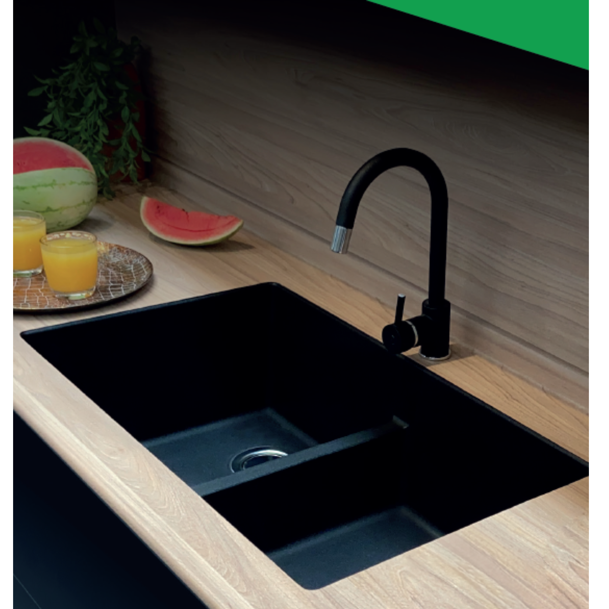 Fregadero Doble DUE MASSIMA de cuarzo 84cmx56cmx24cm Nero Profondo