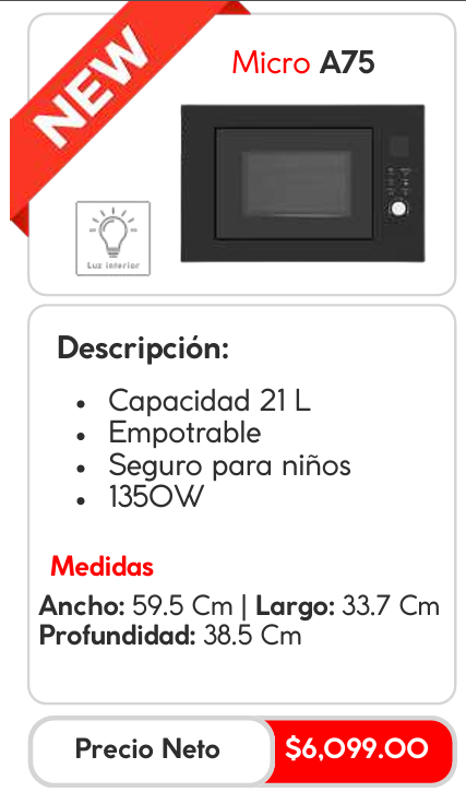 Horno Empotrable Micro A75 Negro 59.5cm x 33.7cm