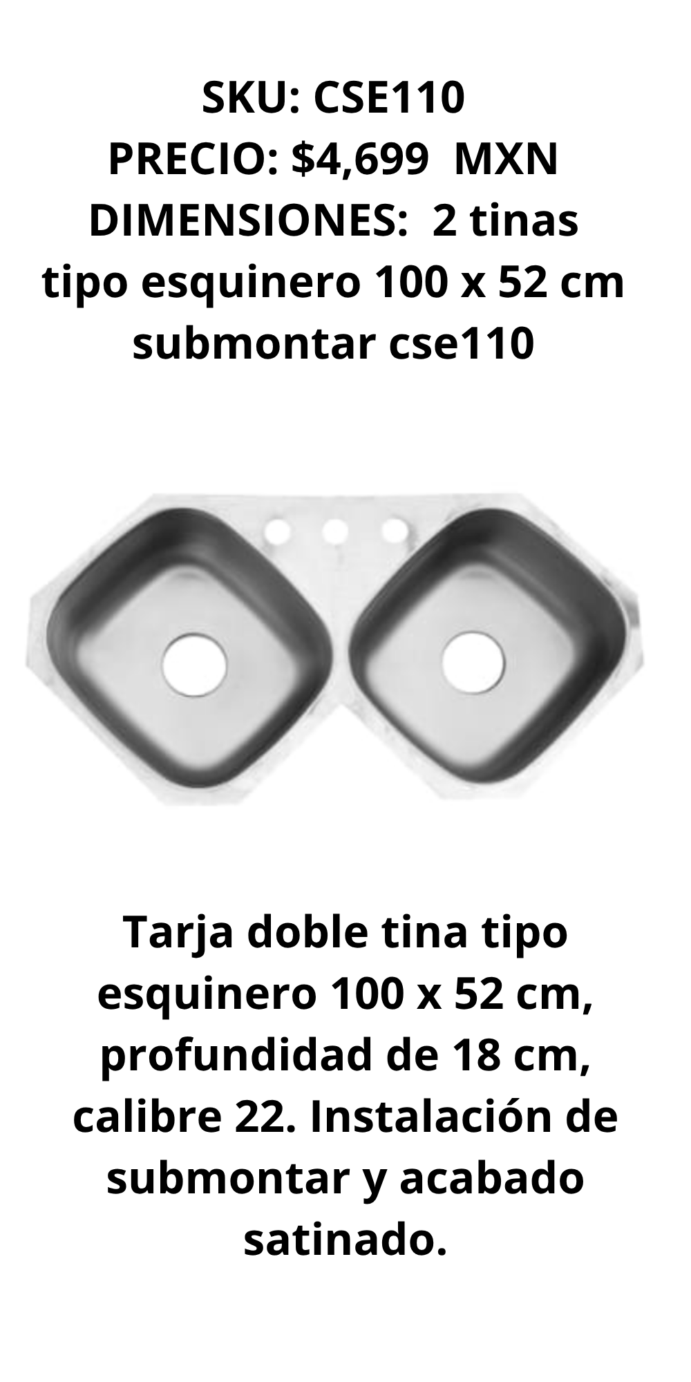 Tarja Doble Esquinero de Acero 100x52cm Modelo CSE110