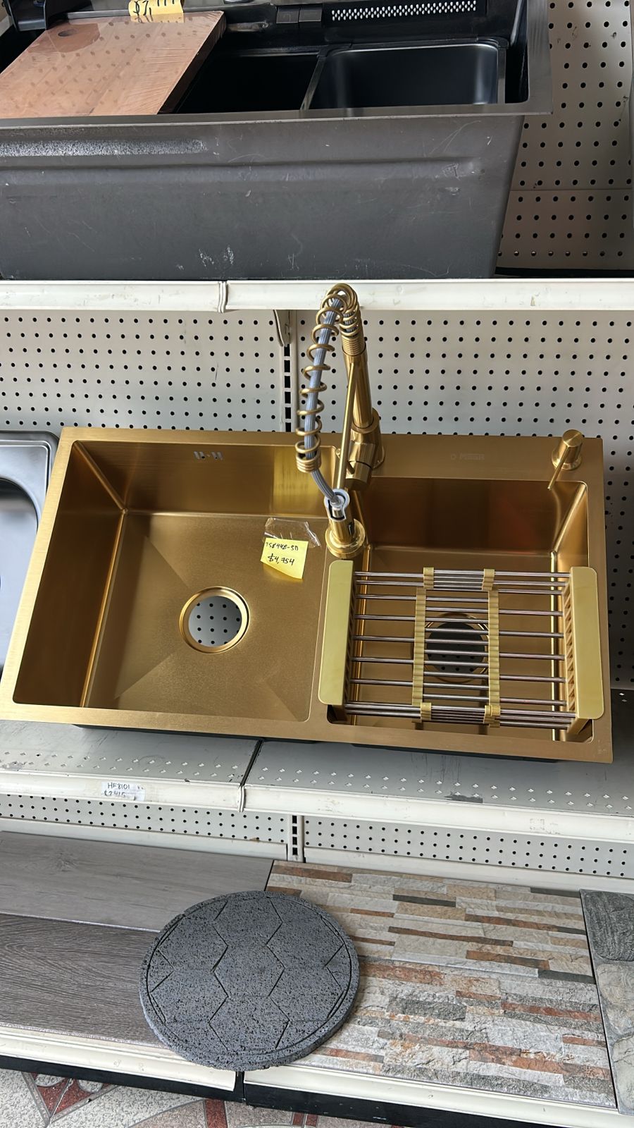 Set de Fregadero de Cocina Empotrable de Acero Inoxidable Dorado 84cmx48cmx22cm con Accesorios