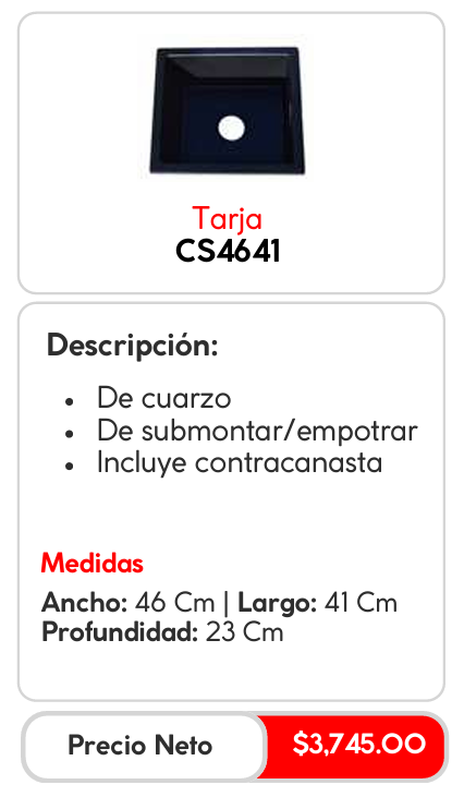 Tarja CS4641 de Cuarzo para Cocina - 46 cm x 41 cm 3