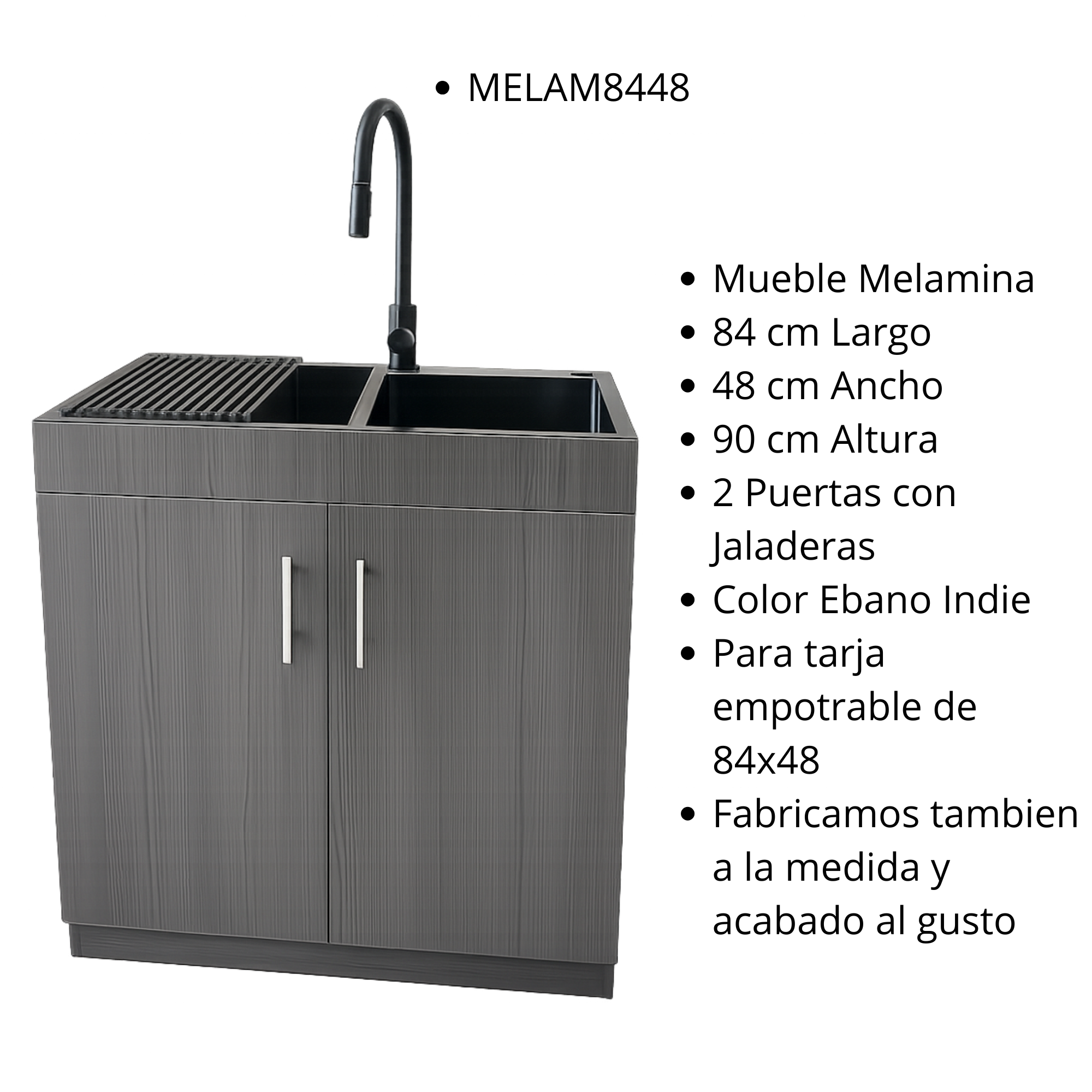 Mueble de Cocina de Melamina Ebano Indie 84x48x90 cm con Tarja Empotrable