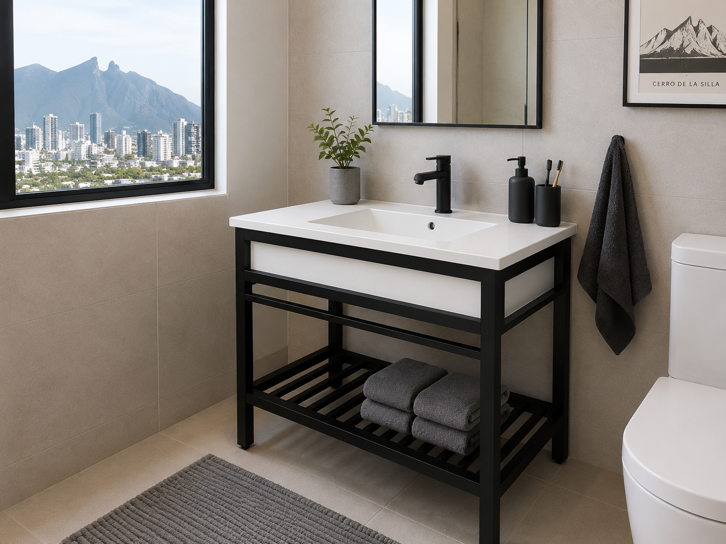 Lavabo Moderno con Estructura de PTR y Cubierta de Cuarzo Sintético Blanco 80cm x 45cm 6